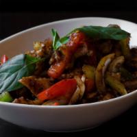 Black Pepper Chicken · Marinated chicken with onions, red and green bell peppers, carrots, ginger, garlic scallions...