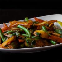 Mix Vegetables Kebat · Gluten-free. A mix of vegetables and tofu stir fried with onions, tomatoes, opo, mint, cilan...