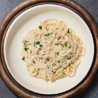 Finding Chicken Alfredo · Classic alfredo sauce based pasta cooked with grilled chicken. Served with Broccoli and Hous...