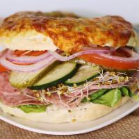Salami · Includes lettuce, tomato, onion, cucumber, pickles, sprouts, mayo, mustard, and salami.