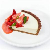 Vegan Strawberry Cheesecake, V Gf · cashew, graham crust, house-made strawberry preserve, mint V GF