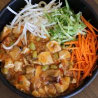 Spicy Tofu Shiitake Noodle · Vegetarian version of Zha Jiang Mian featuring our Spicy Tofu with Shiitake Mushrooms. Mild ...