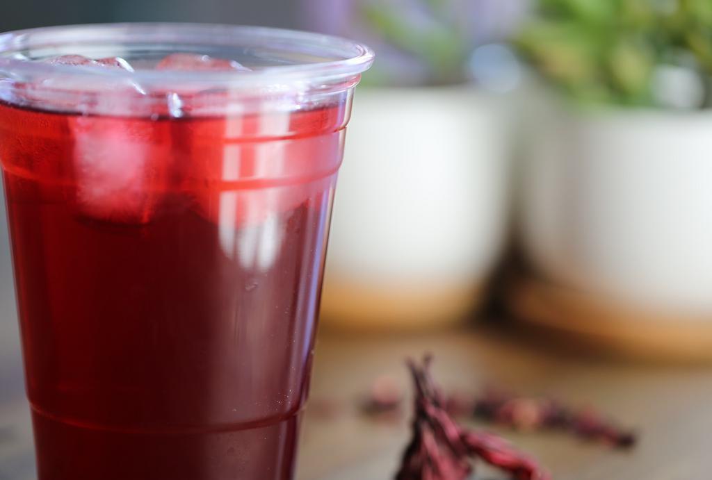 Organic Hibiscus · Organic hibiscus with ume (Japanese sour plum). Chilled and lightly sweetened with honey.