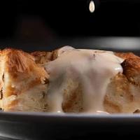 Griddled Bread Pudding · seared hot with bourbon crème anglaise