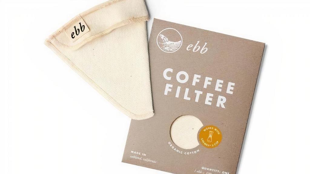 Ebb Chemex 3 cup Coffee Filter · To create great coffee, you need a great filter. This reusable Ebb Filter is uniquely designed to fit this small 3 cup brewer. The flap holds the filter propped high, keeping it from drooping down and blocking your flow. Ebb filters produce high quality coffee whether you enjoy it bold & earthy or delicate & floral. Every Ebb reusable filter is grown, woven & sewn in the US. Now you can love your coffee even more.. Made in the USA from 100% organic cotton.. 1 reusable filter per pack.. Good for at least 100 uses.. Packaging is recycled, recyclable and biodegradable.. Filter is biodegradable in backyard compost.
