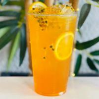 Mango Passion Fruit  · Premiums green tea with real passion fruit juice.