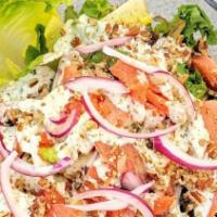 Smoked Trout Salad · An amazing salad with orange flesh smoked Rainbow trout with seasonal lettuces, red onions, ...