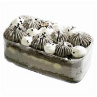 Midnight Sesame Mini Box · Black sesame chiffon cake, black sesame chantilly cream, oat milk pudding, light chantilly c...