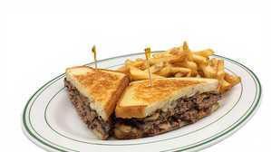 Sourdough Burger · Two 1/4 b. Burgers served on grilled Sourdough with swiss cheese, grilled mushrooms and red ...