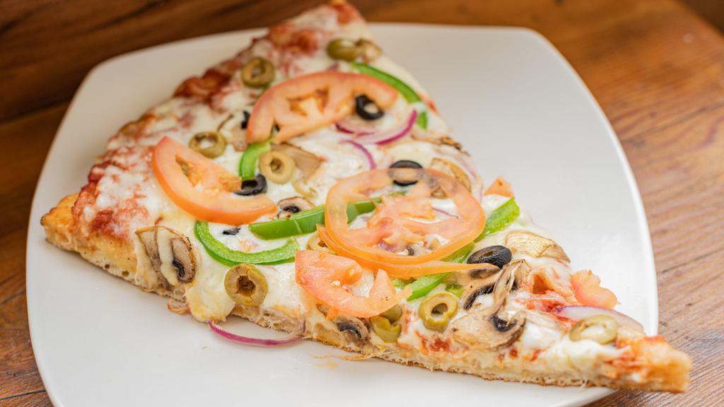 Large Vegetarian slice · Onion tomato bell pepper mushroom and olives