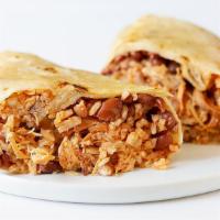 Regular Burrito · Rice, beans, choice of meat, onion, cilantro.