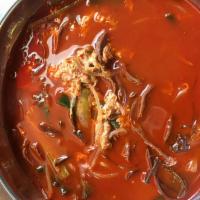 Spicy Beef Soup  w/bowl  of rice & side dishes · 육개장 (Spicy)
Comes with a serving of steamed rice & side dishes