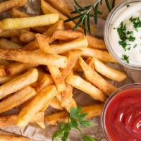 Fries with Ranch · Crispy french fries with a drizzle of creamy house ranch dressing.