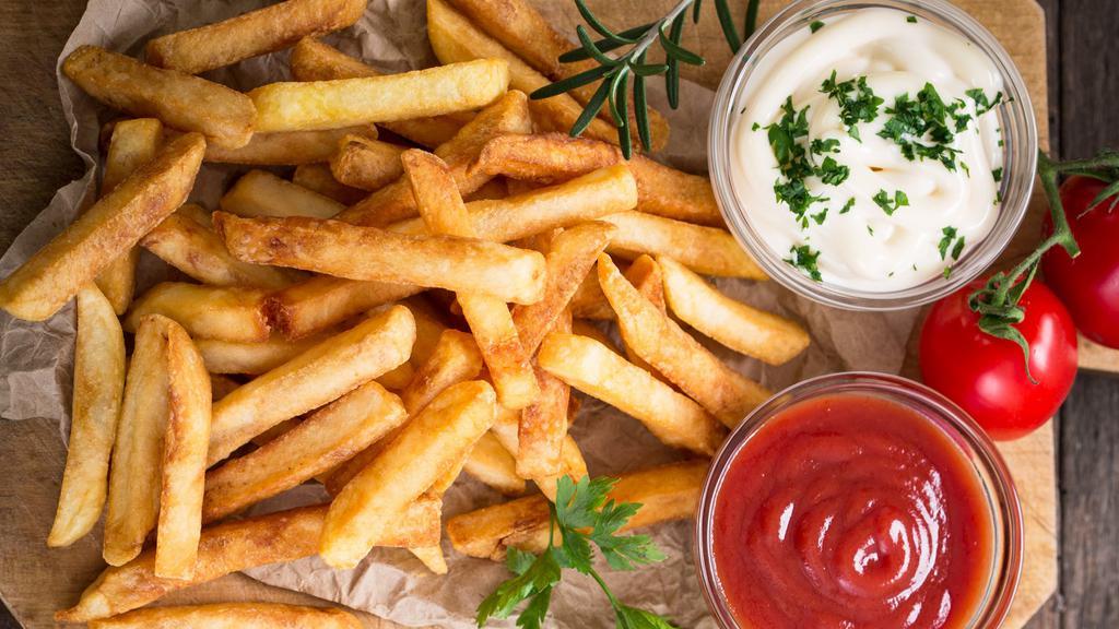 Fries with Ranch · Crispy french fries with a drizzle of creamy house ranch dressing.