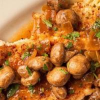 Chicken Marsala · Mushroom & Marsala Sauce with Spaghetti Aglio Olio