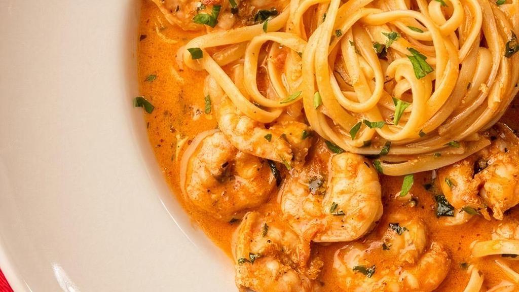 Shrimp Fra Diavolo · Pan-Seared Shrimp, Garlic, Tomatoes, Diavolo Sauce with Linguine Pasta