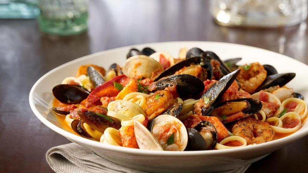 Linguine Di Mare · Lobster, Shrimp, Mussels, Clams, Spicy Tomato Lobster Sauce