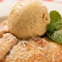 Warm Apple Crostada · Vanilla Bean Ice Cream, Caramel Sauce