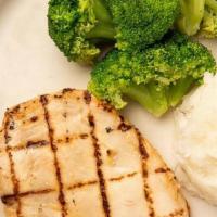 Grilled Chicken Breast · with Broccoli & Garlic Mashed Potatoes