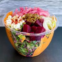 Vibrant Salad · Muhammara, beets, marinated feta, fennel, pickled onion, spiced sunflower, and pumpkin seeds...