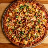 Al Pastor Hornito's Pizza · Pork marinated, pineapple, jalapeños, red onions, cilantro.