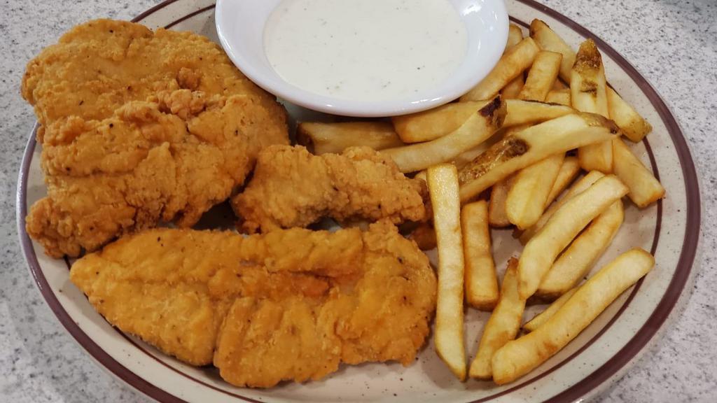 Chicken Tenders · Served with french fries.