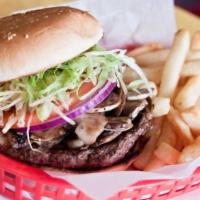 Jay's Mushroom Burger · Heaped with fresh grilled mushrooms.and swiss cheese