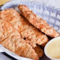 Spicy Chicken Strips · TOSSED IN FRANKS HOT SUACE AND COMES WITH RANCH DRESSING