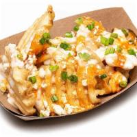 Blueffalo Chicken Fries · fried chicken bites, house buffalo sauce, blue cheese queso, green onion