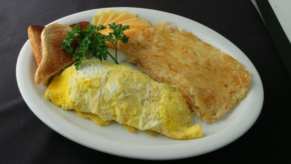 Chile Verde Pork Omelette · Chile Verde Pork & Cheese Omelette Served with rice, beans & choice of tortilla or 
Hash brown or country potatoes  with choice of toast