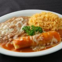 (1) RedEnchilada with rice & beans · (1) Red Enchilada with rice & beans
