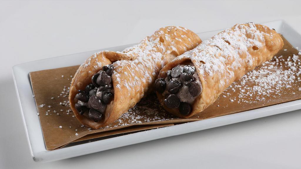 Romano’S Cannoli · Crispy pastry shells, rich ricotta filling with cinnamon & chocolate chips (322 cal.).
