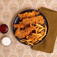 Fried Chicken Tenders Dinner · Four crispy chicken tenders served with ranch and your choice of side.