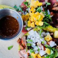 Al Pastor Tacos · Gluten free. Pasilla marinated pork, roasted pineapple, cilantro, onion.