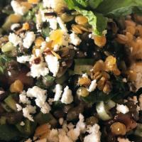 Lentil · Mix of green and red lentils tossed with olive oil, balsamic glaze, chopped cucumbers, tomat...