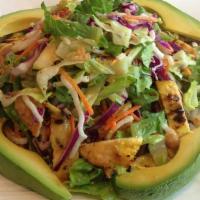 Thai Crunch Salad · Shredded romaine lettuce, cucumber, peanuts, carrot & red cabbage tossed with peanut dressing.
