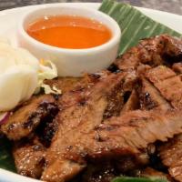 B.B.Q. Beef · Barbequed angus beef with Thai herbs served with sweet and sour sauce.