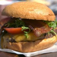 BACON CHEESEBURGER · 1/3lb Angus Beef Patty/Cheddar/Applewood Smoked Bacon / Lettuce / Tomato / Onion / Brioche Bun