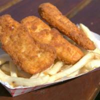 CHICKEN TENDERS AND FRIES · 3 pieces of Chicken Tenders / Choice of French Fries or Waffle Fries