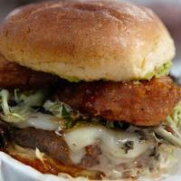 GROOT · Impossible Burger / Pepper Jack Cheese / Guacamole / Onion Rings / Leafy Greens / Brioche Bun