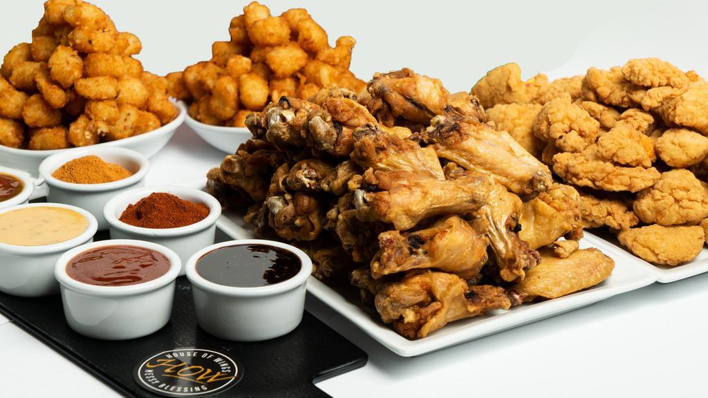 Party Pack Wings 48 · Choice of 4 sauces, Choice of 2 dipping sauce.12 oz each