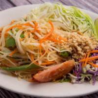 Papaya Salad · Shredded green papaya with tomato, green bean, ground peanut, and dry shrimp in spicy lime d...