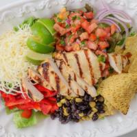 Grilled Marinated Chicken Salad · All salads come with organic mixed lettuce, bell pepper, black beans, corn, jicama, shredded...