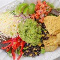 Vegetarian Salad · With freshly made guacamole. All salads come with organic mixed lettuce, bell pepper, black ...
