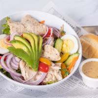 Cobb Salad · Mixed green, tomato, red onion, carrot, cucumber, hard boiled egg, swiss cheese, crouton, av...