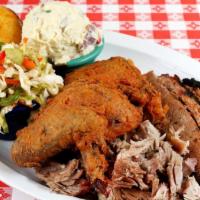 Minnie's Taster · Choose any three meats. served with your choice of two small sides and a cornbread muffin.