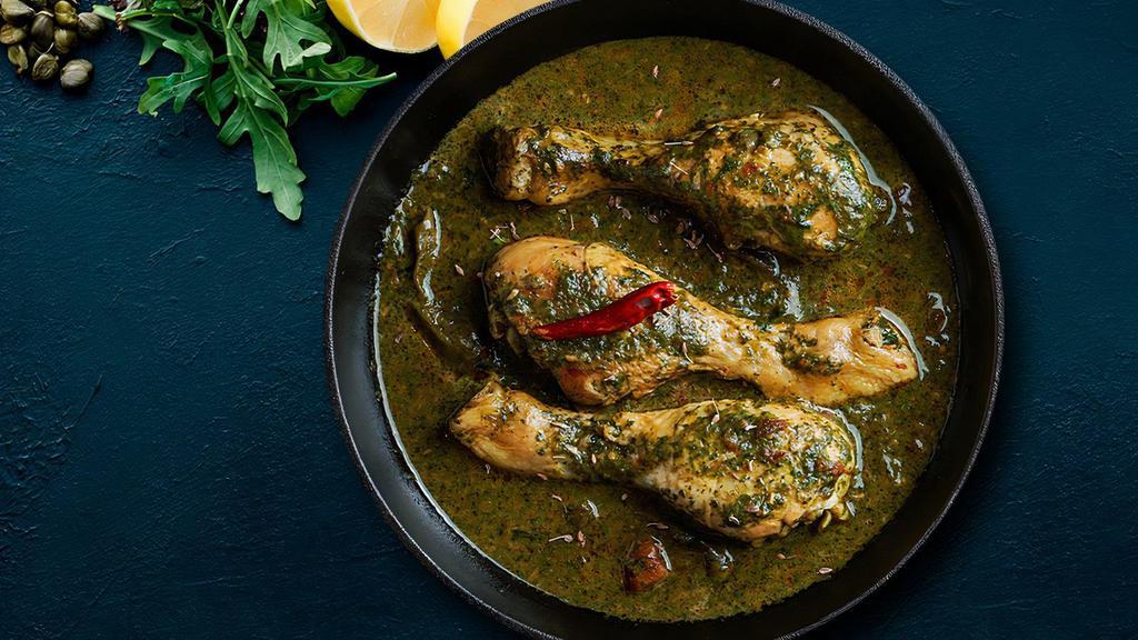 Saag Chicken Curry · Saag Chicken is a warm, savory mix of finely chopped, soft spinach, spices, cream; and chicken, an Indian cheese.