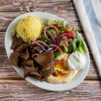 Beef Kebab Plate · Lean beef skewer charbroiled and served with the works.