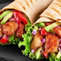 Chicken Shish Kebab Wrap · Marinated chicken kebab, lettuce, tomato, onions, and tahini-yogurt.