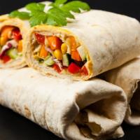 Baba Ganoush Wrap · Baba Ganoush, served with tomatoes, lettuce, onions and special sauce.